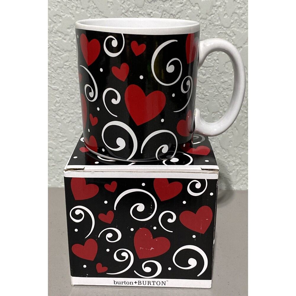 Burton + BURTON Ceramic Valentine Love‎ Red Black Coffee Tea Mug Cup Hearts